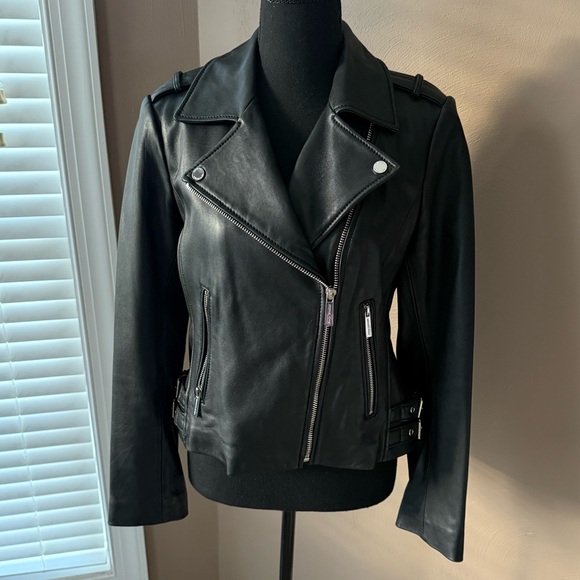 MICHAEL Michael Kors Black Leather Moto Lamb Leather Jacket Size Medium - Picture 10 of 10